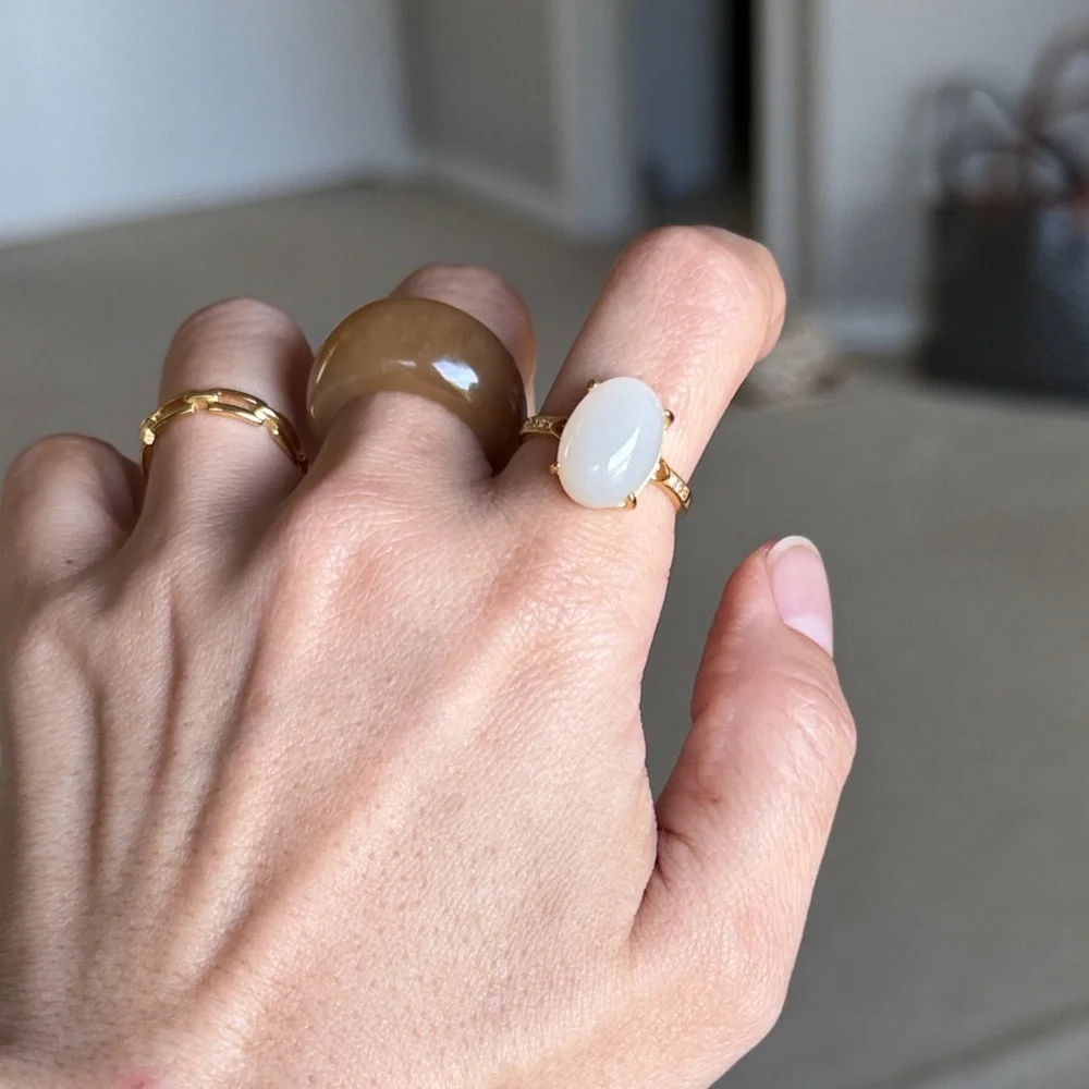 Hetian Jade Lotus Pink Oval Ring
